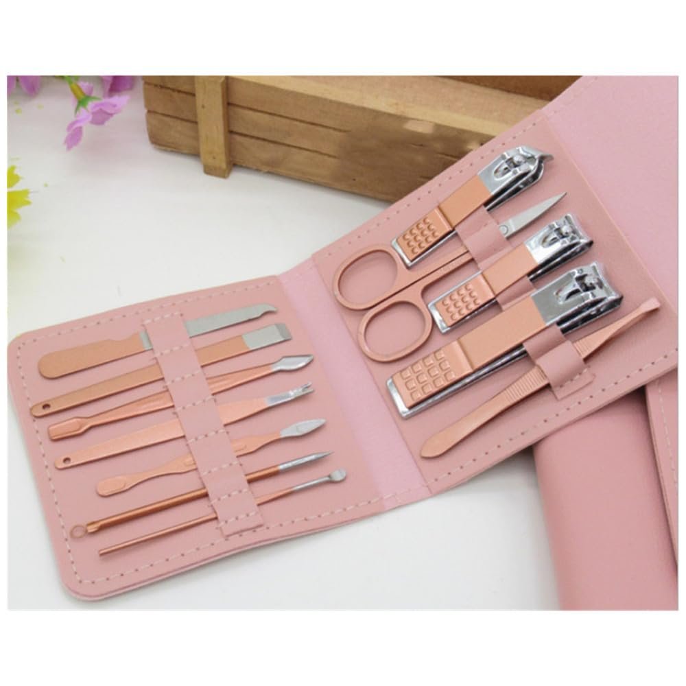 12PCS Nail Clipper Set Stainless Steel Nail Clippers Portable Nail Clippers Kit Nail Art Tools,Pink 12pcs