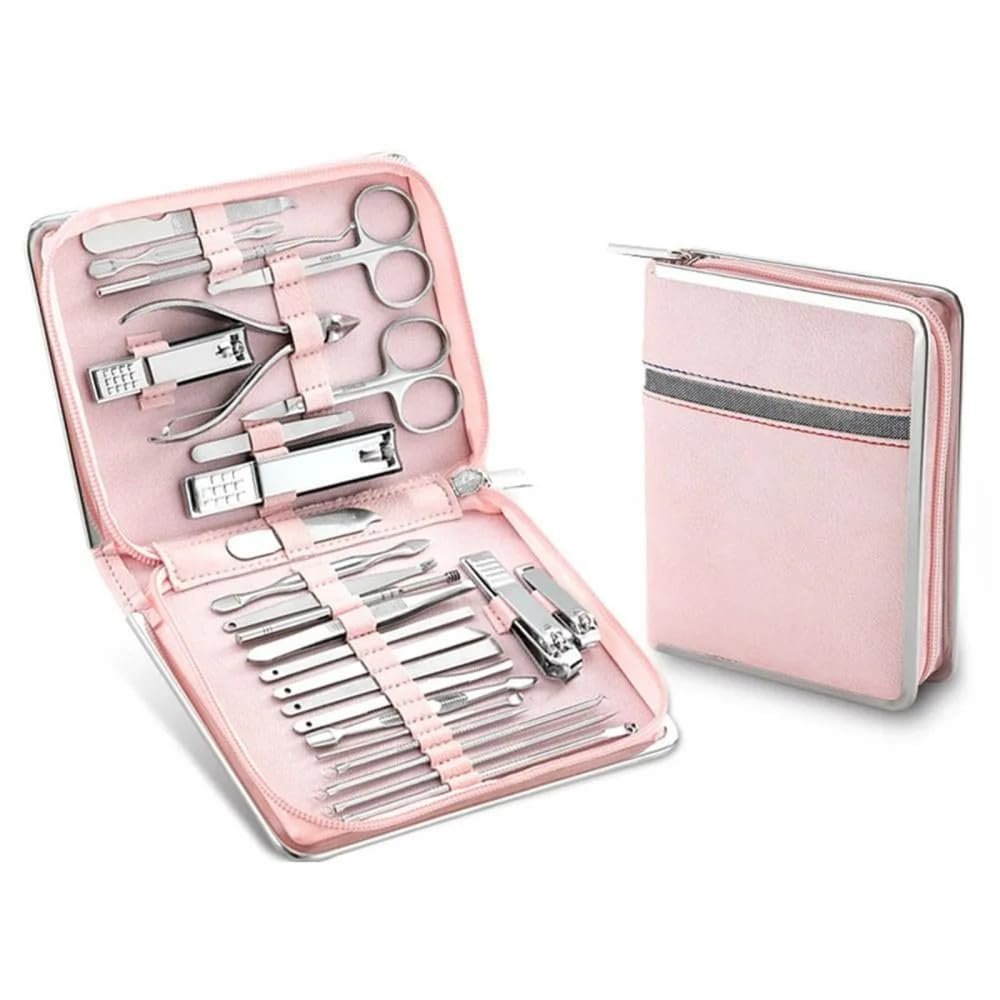 26 pcs Manicure Set Decoration Foot Tool And Nail Clipper Stainless Steel Nail Clipper Set,Pink