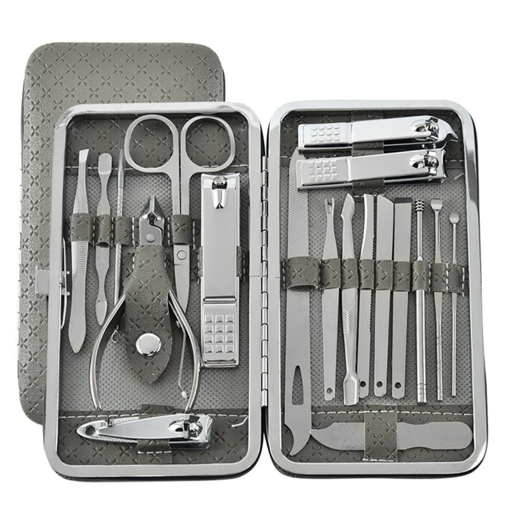 19pcs/set Pruning Nail Clippers Cutting Pliers Set Single Nail Groove Pedicure Clipper Tool Home Tool,gray