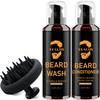Beard Wash and Conditioner & Silicone Beard Brush Set w/Argan & Jojoba Oils - Reduce Beard Itchy, Dandruff, Beard Shampoo, Softens & Strengthens & Shine - 2 x 4 Fl Oz 120ML view 1