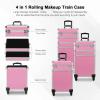 4 in 1 Rolling Makeup Train Case, Aluminum Cosmetic Case Rolling Makeup Case, Large Storage Cosmetic Trolley Makeup Travel Organizer Large Trolley Makeup Travel Case Salon Barber Case Traveling Cart view 2