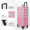 4 in 1 Rolling Makeup Train Case, Aluminum Cosmetic Case Rolling Makeup Case, Large Storage Cosmetic Trolley Makeup Travel Organizer Large Trolley Makeup Travel Case Salon Barber Case Traveling Cart view 4