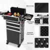4 in 1 Rolling Makeup Train Case, Aluminum Cosmetic Case Rolling Makeup Case, Large Storage Cosmetic Trolley Makeup Travel Organizer Large Trolley Makeup Travel Case Salon Barber Case Traveling Cart view 3