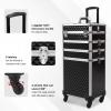 4 in 1 Rolling Makeup Train Case, Aluminum Cosmetic Case Rolling Makeup Case, Large Storage Cosmetic Trolley Makeup Travel Organizer Large Trolley Makeup Travel Case Salon Barber Case Traveling Cart view 4