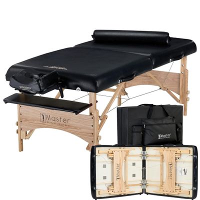 Master Massage Gibraltar 32" Width Olympic LX Portable Massage Table- Extra Wide for Larger Clients, Supports.- Tattoo Spa Salon Facial Beauty Bed, Lash Tables Black (Black)