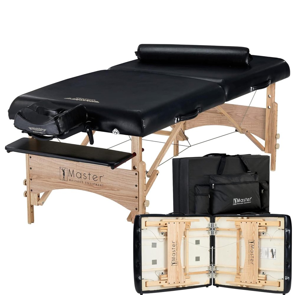 Master Massage Gibraltar 32" Width Olympic LX Portable Massage Table- Extra Wide for Larger Clients, Supports.- Tattoo Spa Salon Facial Beauty Bed, Lash Tables Black (Black)