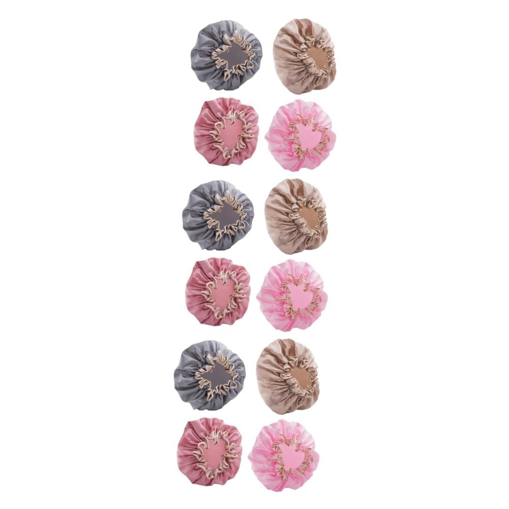 balacoo 12pcs Double-layer Bathing Cap Reusable Shower Cap for Women Hair Salon for Styling