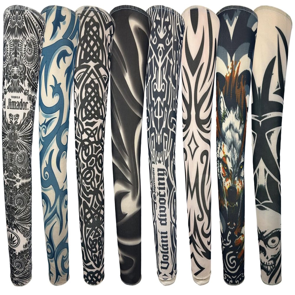 iToolai Temporary Tattoo Sleeves for Men, 8 pcs Set UV Protection Cooling Tattoo Arm Sleeves Slip on(Tribal Designs)