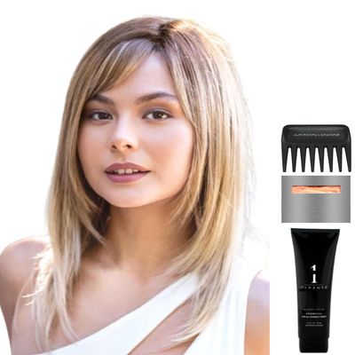 Amore & Christy's Wigs Bundle - 5 Items: Arden Wig Q & A Booklet, 2oz Travel Size Wig Shampoo, Wig Cap & Wide Tooth Comb - Color: Spring Honey-T, Average