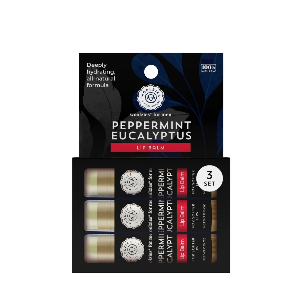All-Natural Lip Balms for Men - Peppermint Eucalyptus Flavor - Infused with Shea Butter, Beeswax, Coconut Oil, and Vitamin E for Soft, Hydrated Lips