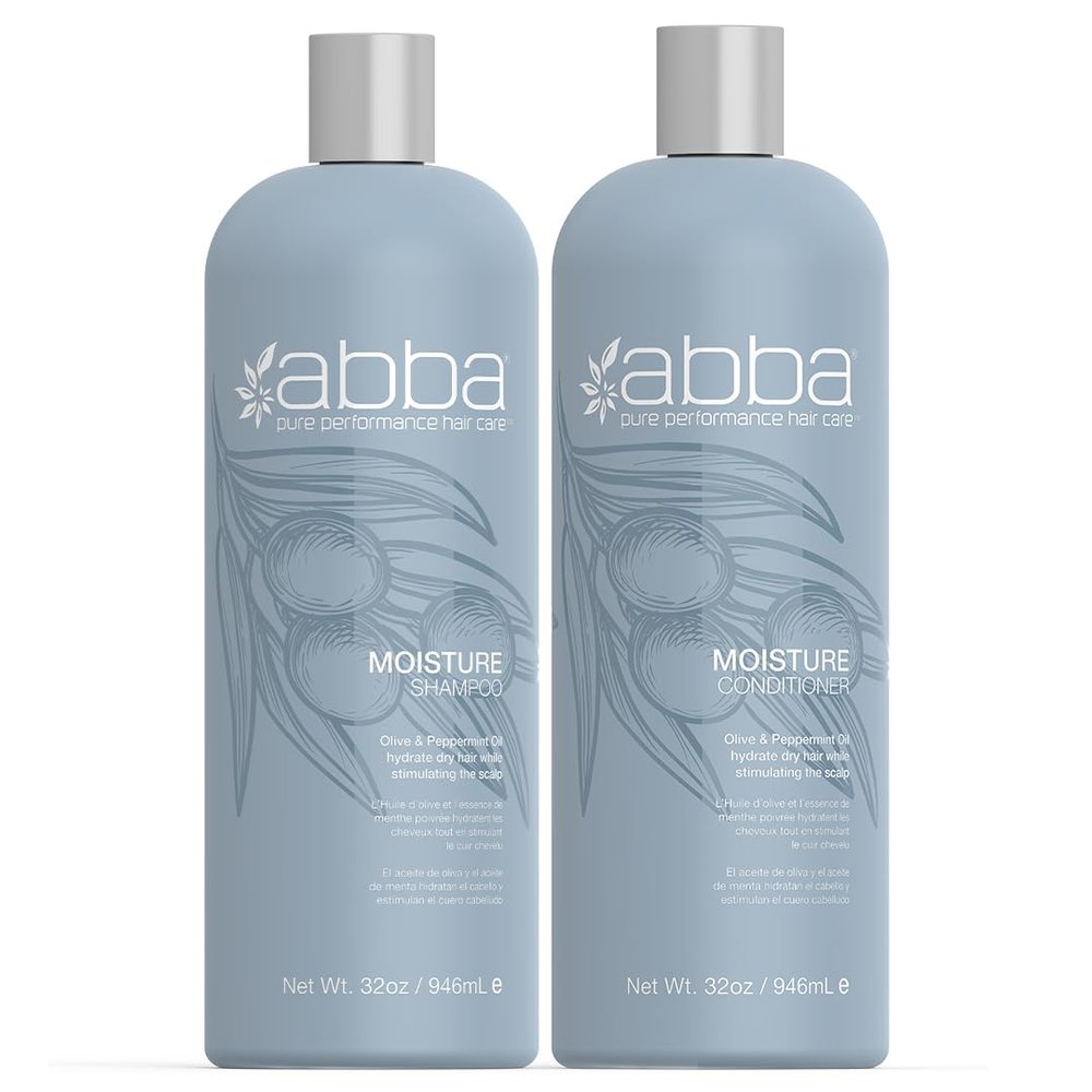 ABBA - Pure Moisture Shampoo & Conditioner Hydrating & Nourishing Value Duo Set  Olive Butter & Peppermint Oil, 32 fl oz Each