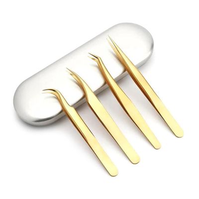 4PCS Eyelash Tweezers Stainless Steel Straight + Curved Colored Tweezers For Nail Art Sticker Makeup Tool Clip Pliers Eyelash Extension Tweezers 4PCS Lash Tweezers Set False Eyelash Extension Clip
