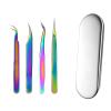 4PCS Eyelash Tweezers Stainless Steel Straight + Curved Colored Tweezers For Nail Art Sticker Makeup Tool Clip Pliers Eyelash Extension Tweezers 4PCS Lash Tweezers Set False Eyelash Extension Clip view 4