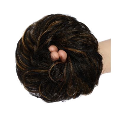 Women Bun Scrunchies Brazilian Human Hair Messy Bun Chignon Extension Fluffy Bun Hair Scrunchies Extension Curly Wavy Messy Remy Human Hair Extensions Chignon for Women Bun Hair (Color : P1B-30)