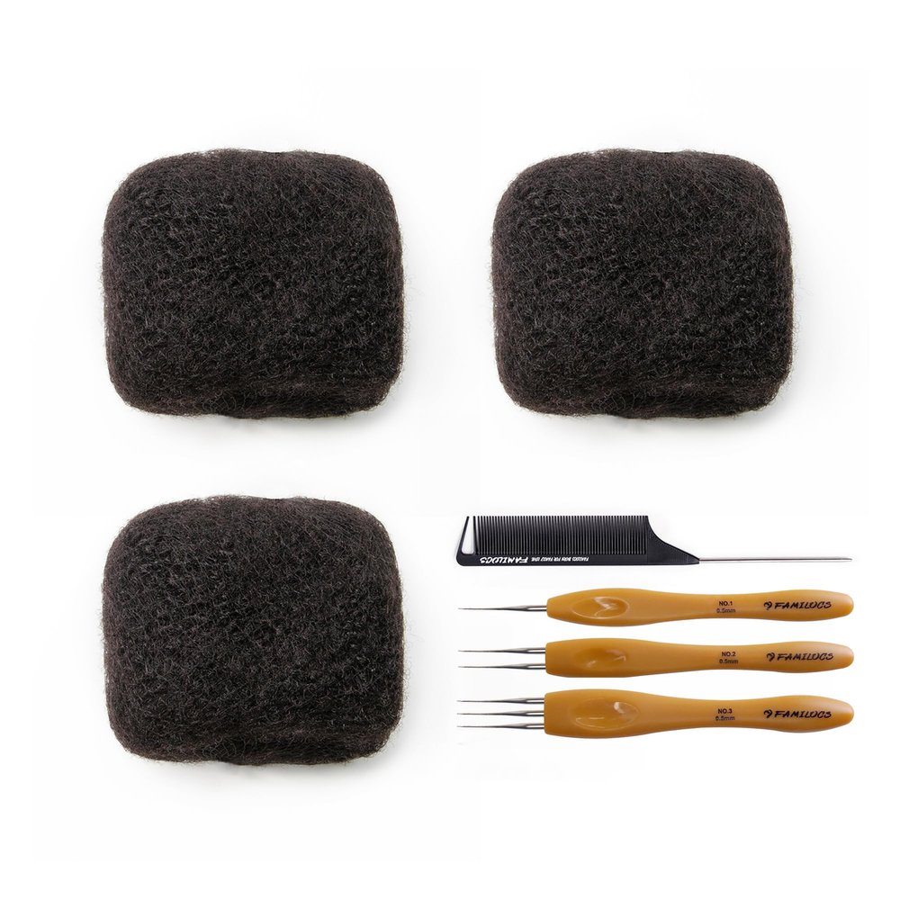 100% Human Hair for Dreadlock Extensions & Locs Repair, Afro Kinky Bulk Bundles with Crochet Hook Kit & Comb, Salon-Grade Natural Hair for Twists, Braids, Crochet Styles (16 Inch 90g)
