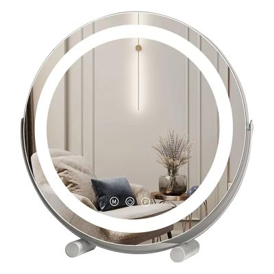 3 Color Makeup Mirror comfortable Standing Table Vanity Mirror Metal Frame, Cosmetic Mirror With Lighting LED Table Mirror Dimmable Touch Screen 360 Degree Rotation Perfect For Shaving And Applying Ma