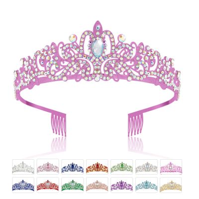 Princess Tiara Crown - Ab Pink Crystal Queen Headband With Comb for Women Girls Birthday Party Prom Quinceanera Pageant Bride Wedding Hair Accessories