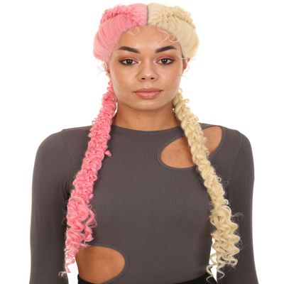 LUXLUXE Renee 27-inches Lace+Part French Butterfly Lace Braided Wig, Heat Resistant Fiber,Multiple Color Options BLB-0157 (BLONDE & PINK)