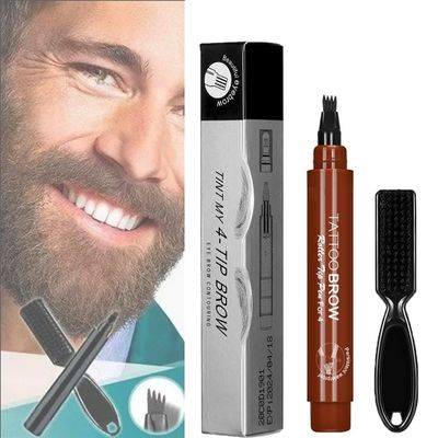 Waterproof Beard Filling Pen Kit, Beard Pencil Filler for Men Black, Magical Precise Waterproof Brow Pen, Beard Pen for Men, Beard Filler for Men (Reddish brown)