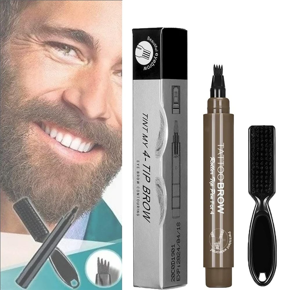 Waterproof Beard Filling Pen Kit, Beard Pencil Filler for Men Black, Magical Precise Waterproof Brow Pen, Beard Pen for Men, Beard Filler for Men (Light Brown)