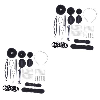 FRCOLOR 2pcs Hair Styling Kit Bun Donut Sponges Clips and Pins Hairdresser Accessory for Women to Create Beautiful Hairstyles
