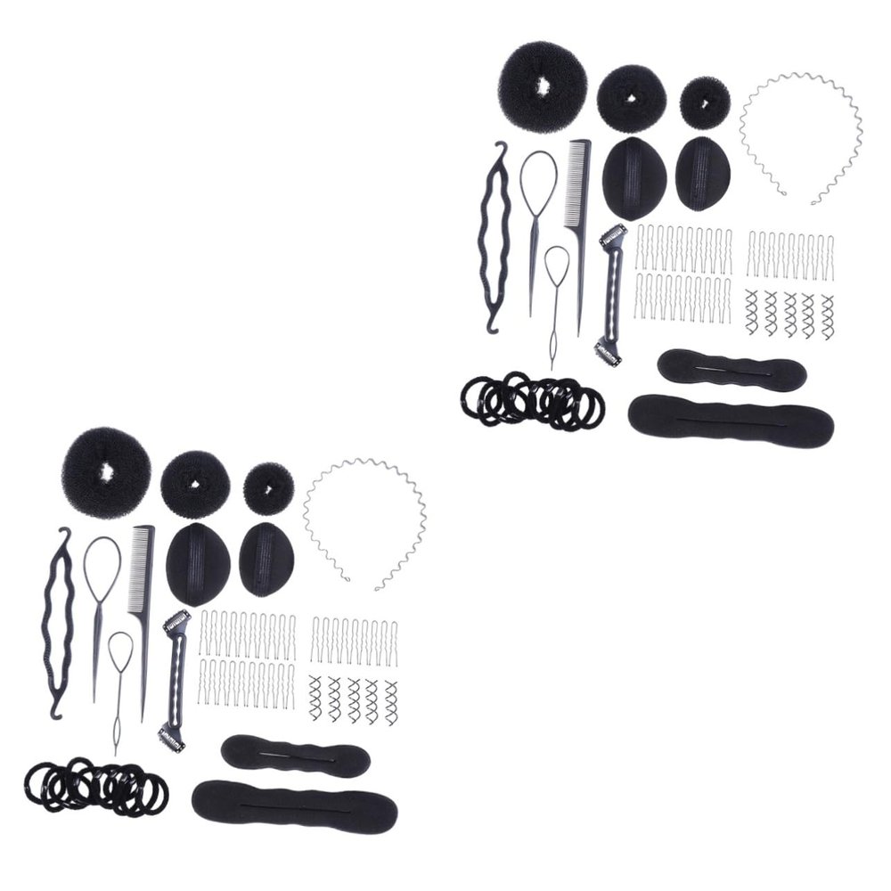 FRCOLOR 2pcs Hair Styling Kit Bun Donut Sponges Clips and Pins Hairdresser Accessory for Women to Create Beautiful Hairstyles