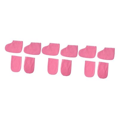 POPETPOP 6pairs Paraffin Wax Mitts and Gloves Foot Straps Soft and Cozy Manicure Supplies for Nourishing Skin for and Moisturizing Care Pink
