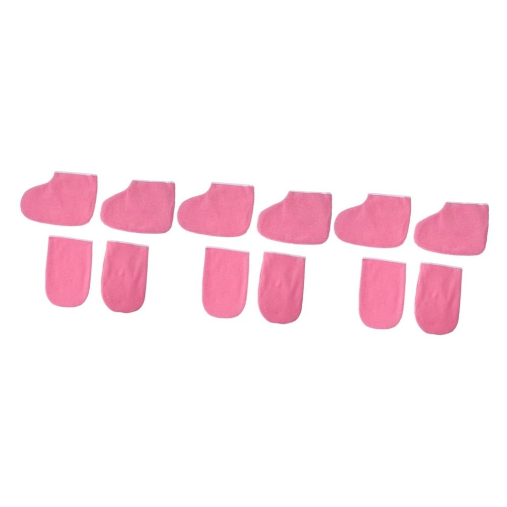 POPETPOP 6pairs Paraffin Wax Mitts and Gloves Foot Straps Soft and Cozy Manicure Supplies for Nourishing Skin for and Moisturizing Care Pink