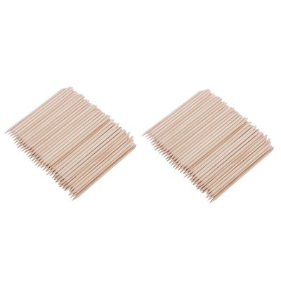 POPETPOP 2sets 100 Count Wood Stick Cuticle Pusher Orange Cuticle Double-Ended Nail Art Tool Stick 100pcs*2