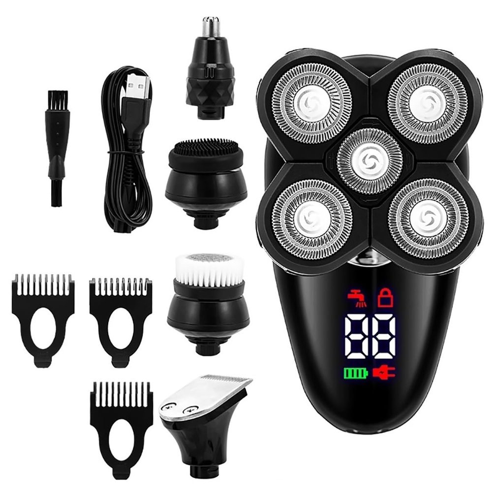 Head Shavers for Bald Men, 5 In 1 Electric Razor For Men Bald Head Shaver LED Display Nose Hair Beard Trimmer Clippers Facial Cleansing Brush