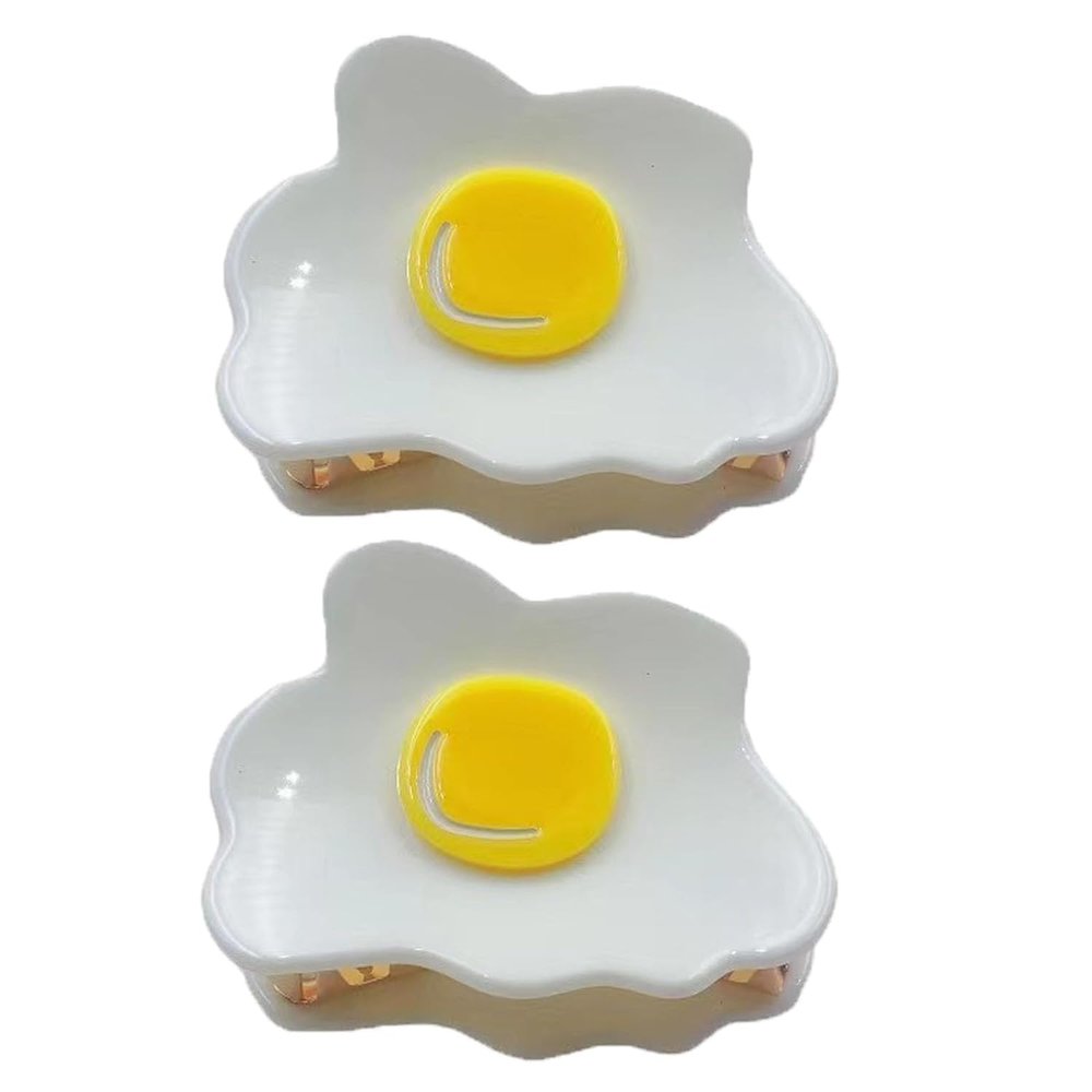 Poached Egg Claw Clips,Fried Eggs Hair Jaw Clips,Food Shape Hair Claw Clips,Acetate Hair Clips for Girls,Small Claw Barrettes for Women,Pack of 1 (2pcs)