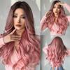 Synthetic Long Wavy Wig Dark Root Ombre Pink For Women Cosplay Daily Party Wigs Heat Resistant Fiber Bangs Hair LC179-10 view 2