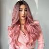 Synthetic Long Wavy Wig Dark Root Ombre Pink For Women Cosplay Daily Party Wigs Heat Resistant Fiber Bangs Hair LC179-10 view 3