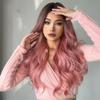 Synthetic Long Wavy Wig Dark Root Ombre Pink For Women Cosplay Daily Party Wigs Heat Resistant Fiber Bangs Hair LC179-10 view 4