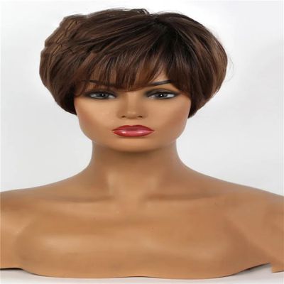 Heat Resistant Synthetic Natural Straight Hair Wigs Brown Blonde Black Pixie Short Wig For Women ss165-1