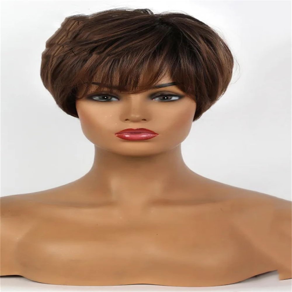 Heat Resistant Synthetic Natural Straight Hair Wigs Brown Blonde Black Pixie Short Wig For Women ss165-1