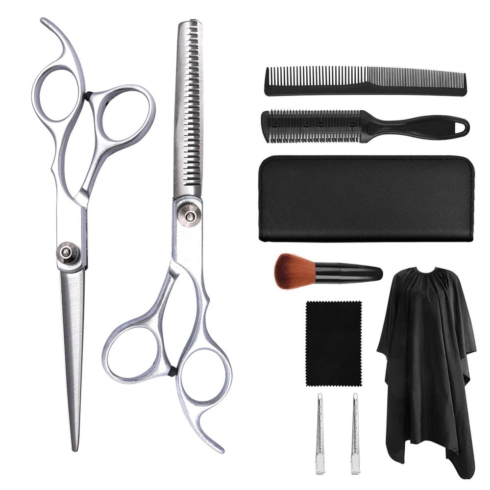 10 pcs Professional Hair Cutting Scissors Sets Hairdressing Scissors Multifunction Salon Thinning Scissors Straight Shears Tools Gifts with Comb Cape