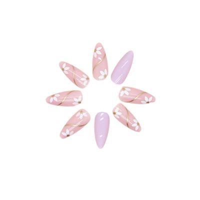 Luluizy Press On Nails Almond Shape Glossy Finish Nail Tips Reusable Kit in sizes with Nails Glue Gel Sticker Cuticle pusher 5 Accessories (Baby Purple)