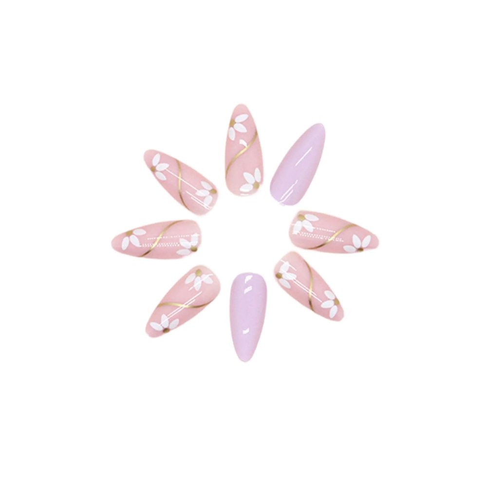 Luluizy Press On Nails Almond Shape Glossy Finish Nail Tips Reusable Kit in sizes with Nails Glue Gel Sticker Cuticle pusher 5 Accessories (Baby Purple)