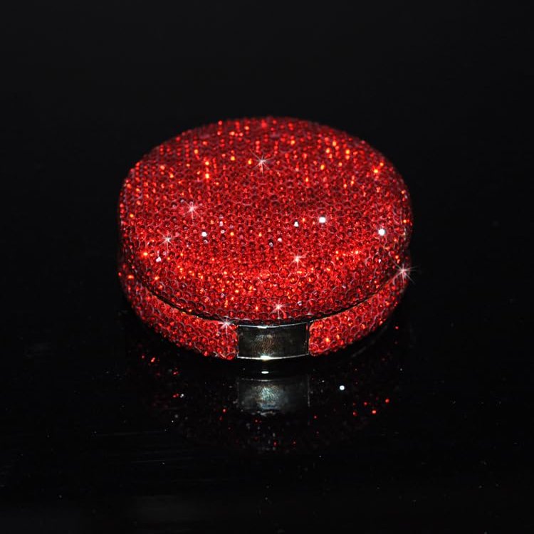 Daofaith Bling Diamond Makeup Powder Empty Container, Cushion Foundation Case with Round Mirror, Air Cushion Puff Case, Foundation BB Cream Box -Red