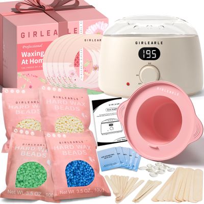 GIRLEARLE Premium Digital Waxing Kit for Women and Men, Wax Warmer Hair Removal at Home with Wax Beads & Silicone Pot, Target Different Types of Sensitive Skin Brazilian Bikini, Facial, Leg, Full body