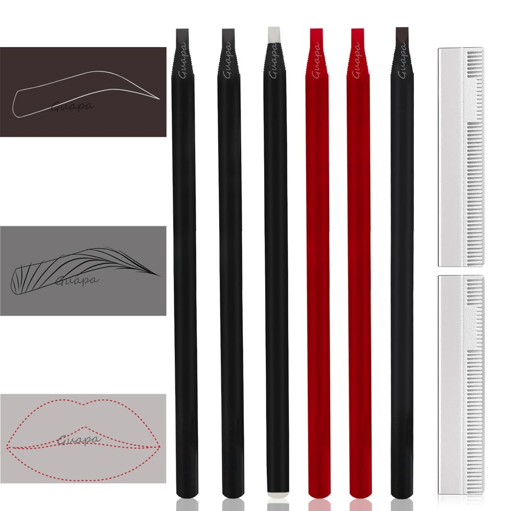 Microblading Supplies Waterproof Eyebrow Pencil-6 Pieces Red Brow Lips Mapping Pencil Set For Marking, Filling, Outlining, Tattoo Makeup Kit And Permanent Makeup Eye Brow Lip Liners (6PCS Mixed Color)