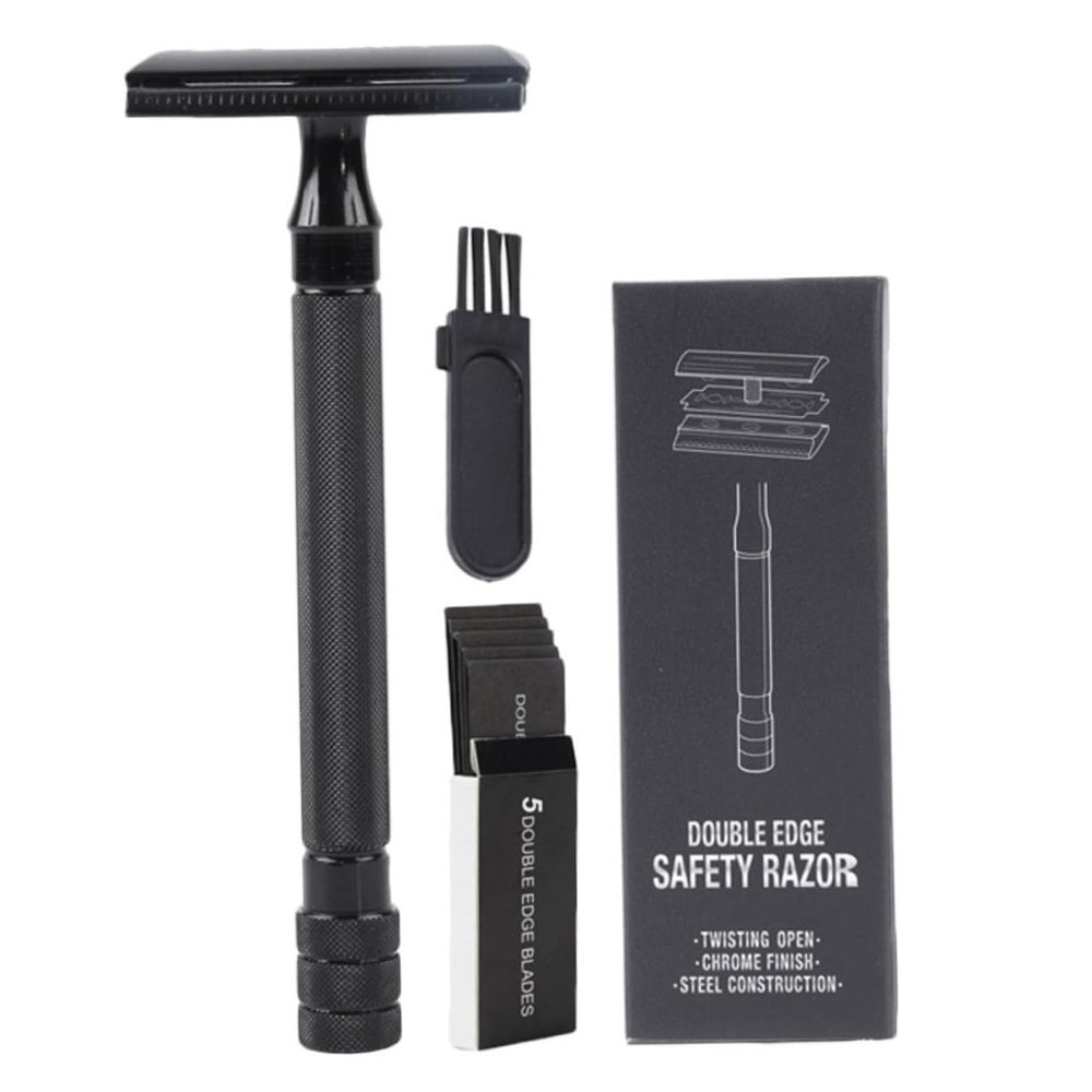 FOMIYES 3 Sets Manual Shaver Edge Razor Blades Shaver Metal Razor Manual Shaving Cutter Old Type Razor Manscape Trimmer for Men Reusable Razor Hair Razor Beard Double Sided Abs Double Edge, Black