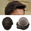 Full French Lace Mens Toupee Human Hair Replacement System Soft Lace Bleached Knots Natural Hairpieces for Men 7"X9" #210 Darkest Brown with 10% gray hair-90% density view 1
