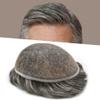 Full French Lace Mens Toupee Human Hair Replacement System Soft Lace Bleached Knots Natural Hairpieces for Men 8"X10" #240 Darkest Brown with 40% gray hair-90% density view 1