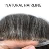 Full French Lace Mens Toupee Human Hair Replacement System Soft Lace Bleached Knots Natural Hairpieces for Men 8"X10" #240 Darkest Brown with 40% gray hair-90% density view 3