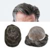 Full French Lace Mens Toupee Human Hair Replacement System Soft Lace Bleached Knots Natural Hairpieces for Men 7"X9" #320 Dark Brown with 20% gray hair-100% density view 1