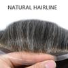 Full French Lace Mens Toupee Human Hair Replacement System Soft Lace Bleached Knots Natural Hairpieces for Men 7"X9" #320 Dark Brown with 20% gray hair-100% density view 3