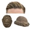 Full French Lace Mens Toupee Human Hair Replacement System Soft Lace Bleached Knots Natural Hairpieces for Men 8"X10" #1740 Dark Ash Blonde with 40% gray hair-100% density view 1