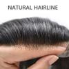 Full French Lace Mens Toupee Human Hair Replacement System Soft Lace Bleached Knots Natural Hairpieces for Men 8"X10" #1B10 Off Black with 10% gray hair -120% density view 3